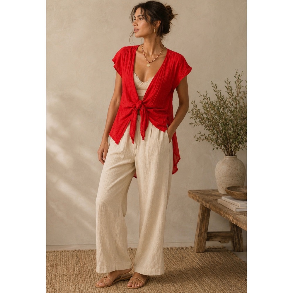 Elan Red Tie Front Cardigan Short Sleeve Wrap Small NWT Boho Beach Resort